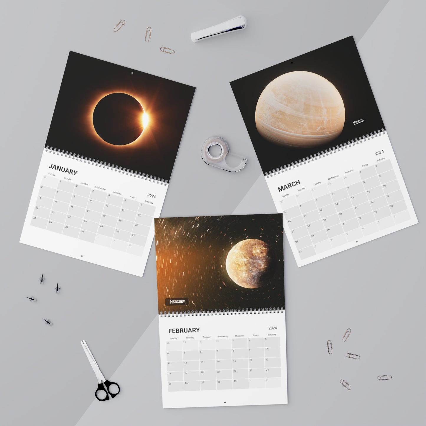 Journey Through the Stars: 2024 Solar System Calendar - Breathtaking Planet Images, Premium Quality, and Effortless Hanging (10.8" x 8.4")