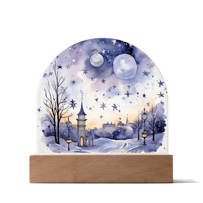 Starry Night in the Snow: Cityscape Acrylic Dome Décor | A gift for your loved ones