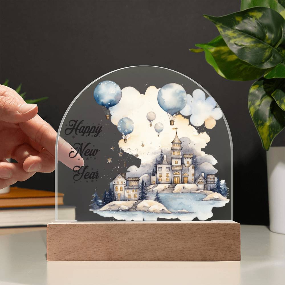 Celestial Cityscape: Winter Night Acrylic Dome Plaque | A gift for your loved ones