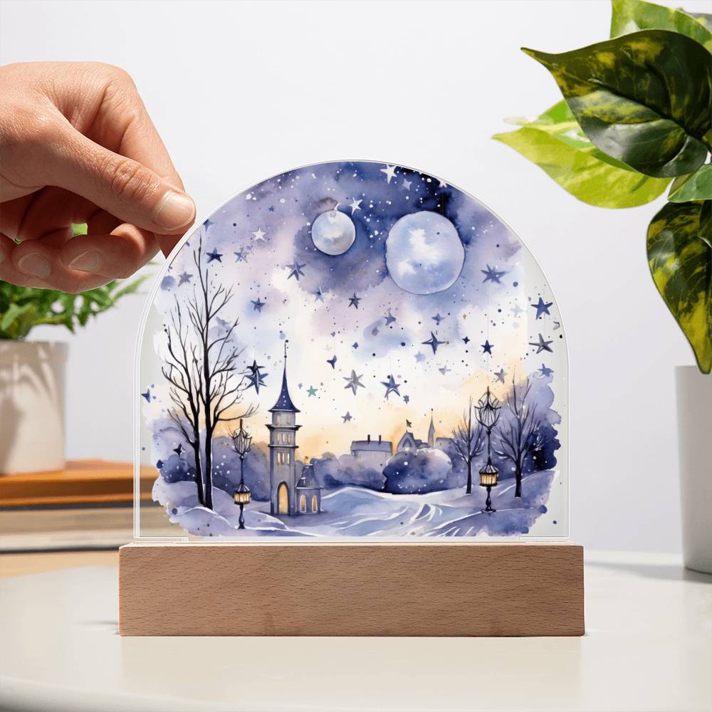 Starry Night in the Snow: Cityscape Acrylic Dome Décor | A gift for your loved ones