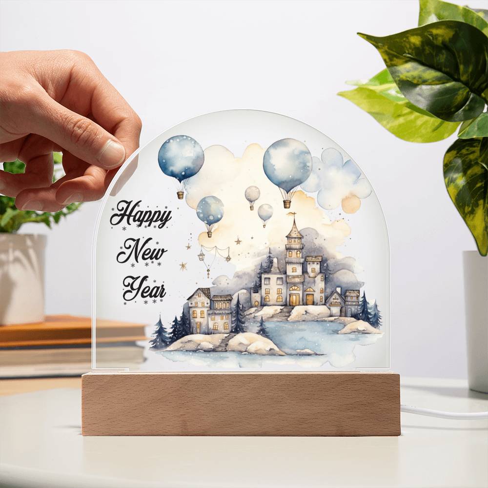 Celestial Cityscape: Winter Night Acrylic Dome Plaque | A gift for your loved ones