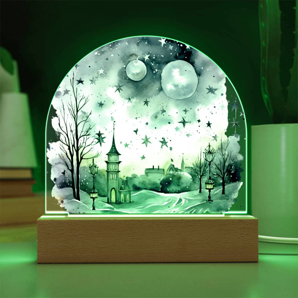 Starry Night in the Snow: Cityscape Acrylic Dome Décor | A gift for your loved ones