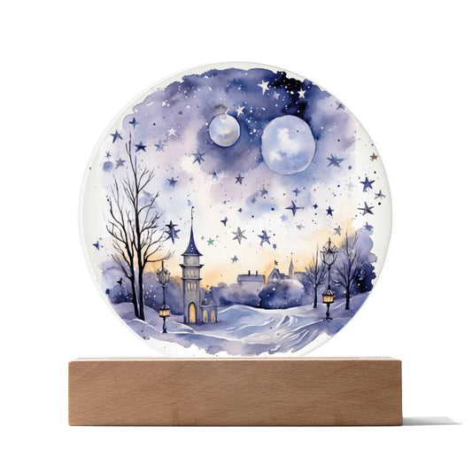 Radiant 2024 Cityscape Fireworks: Hand-Painted Circular Acrylic Plaque - Stunning New Year's Gift