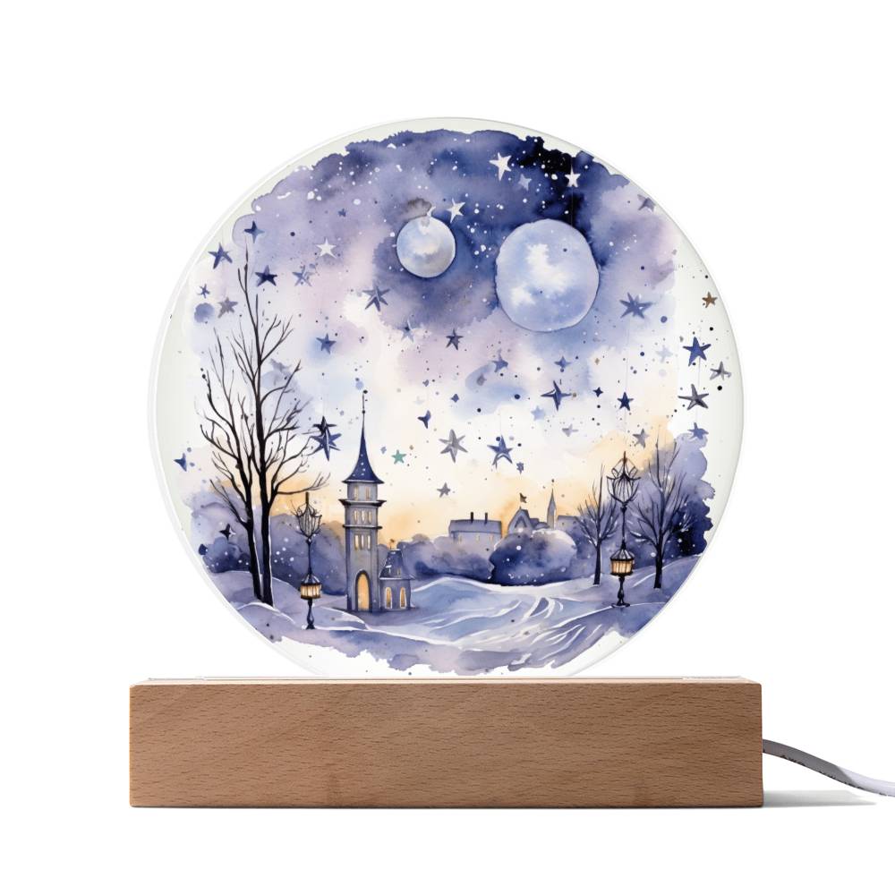 Radiant 2024 Cityscape Fireworks: Hand-Painted Circular Acrylic Plaque - Stunning New Year's Gift