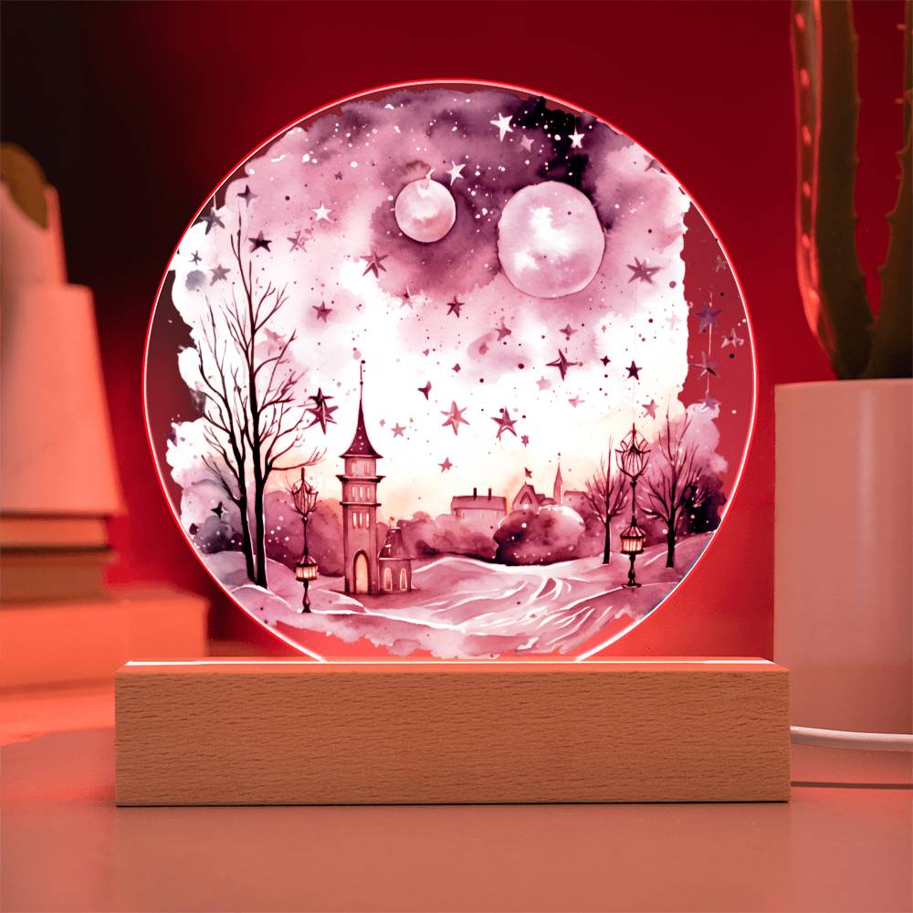 Radiant 2024 Cityscape Fireworks: Hand-Painted Circular Acrylic Plaque - Stunning New Year's Gift